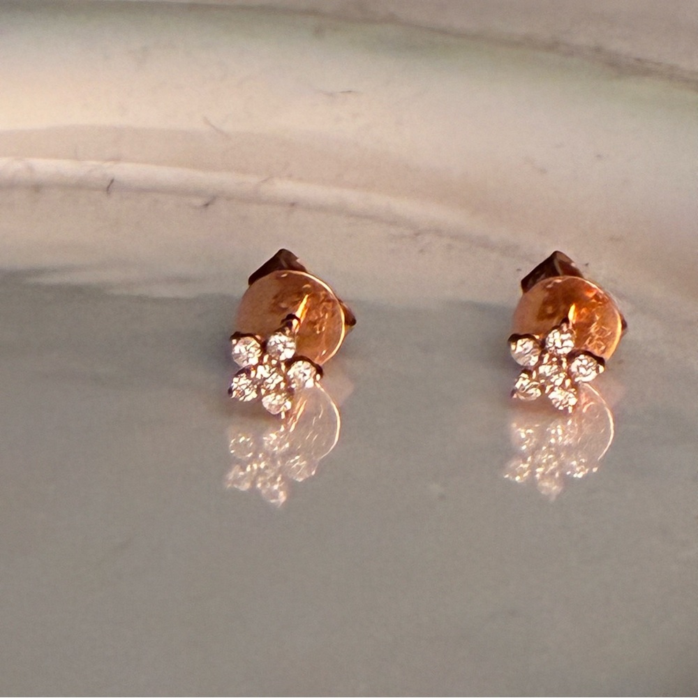 18k solid rose gold flower diamond earrings